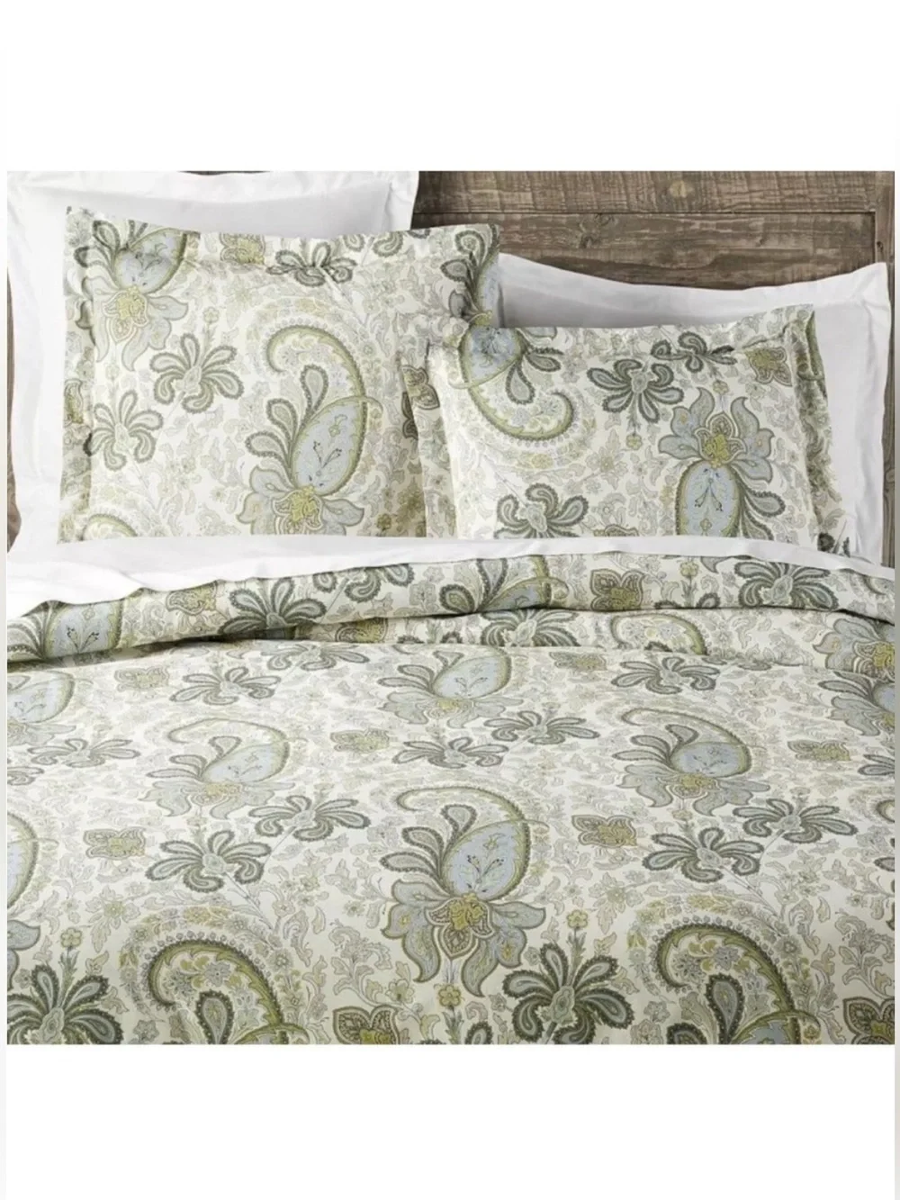 Charlie Paisley Organic Percale Duvet Cover Green Blue Full/Queen and Shams